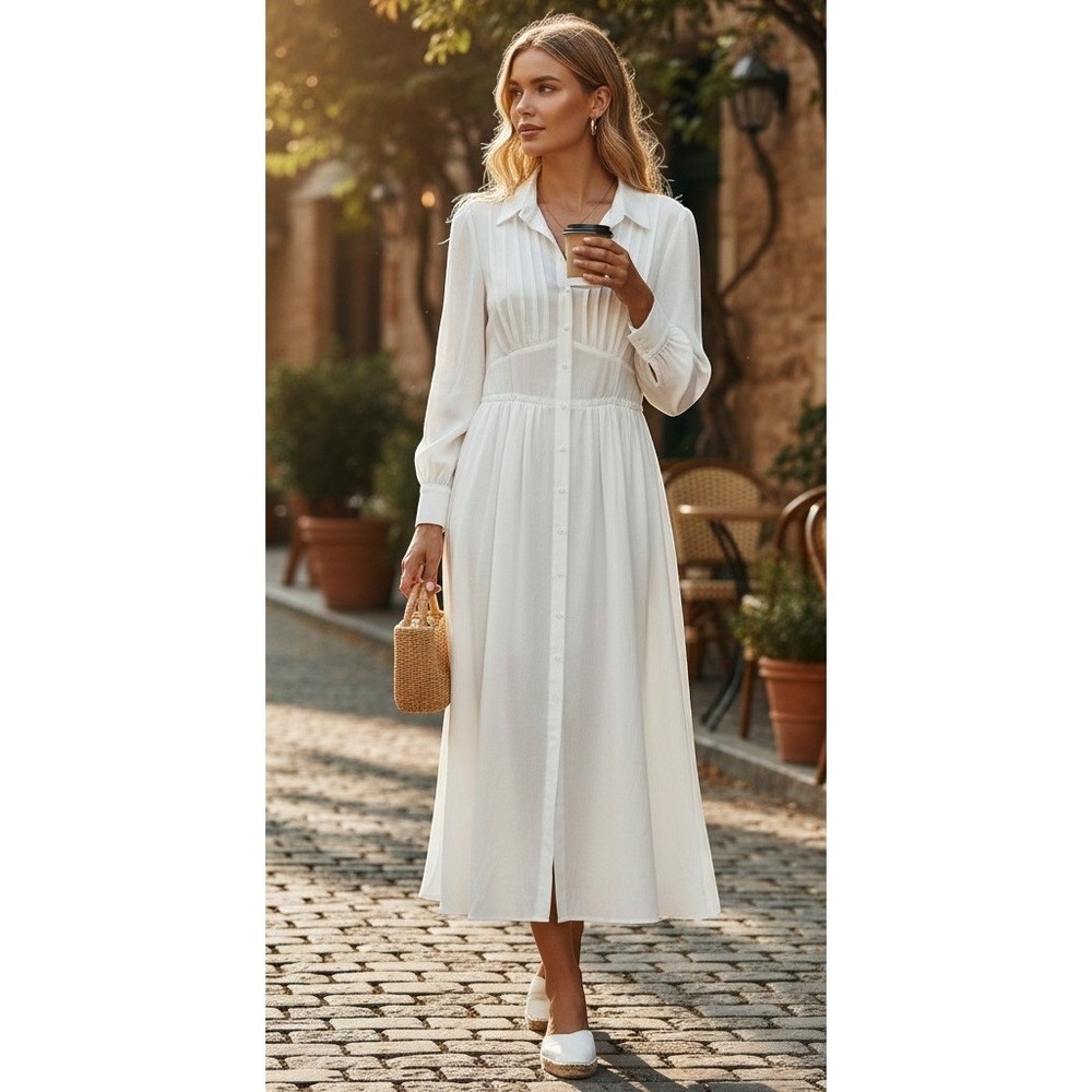 Metamorphosis Girl Maxi Shirt Dress Womens XXL White Long Sleeve Button Front